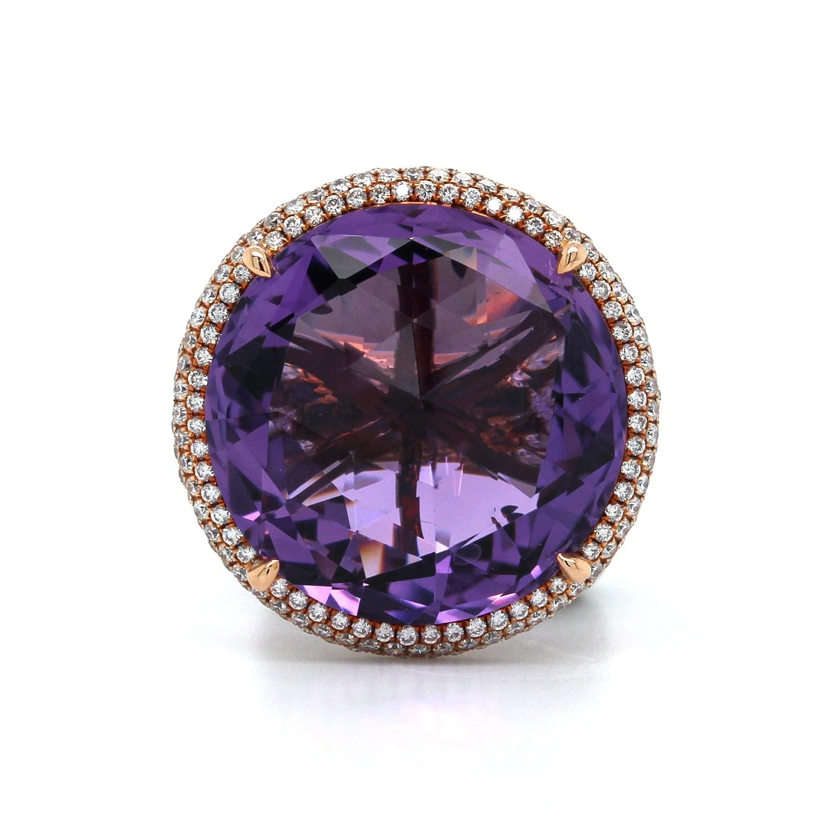 18K Rose Gold Amethyst Diamond Halo Ring - Image 5