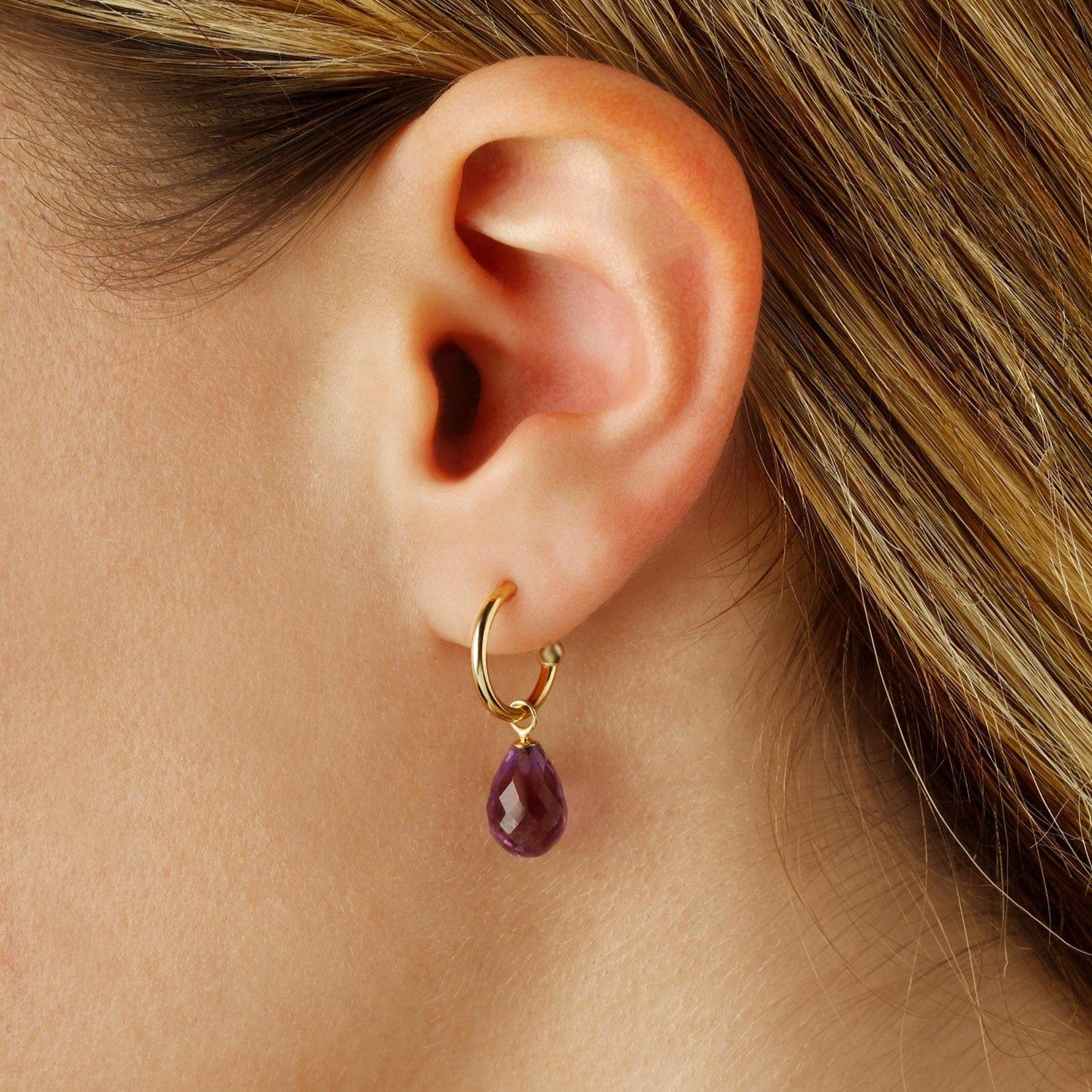 14K Yellow Gold Amethyst Drop Earrings - Image 2