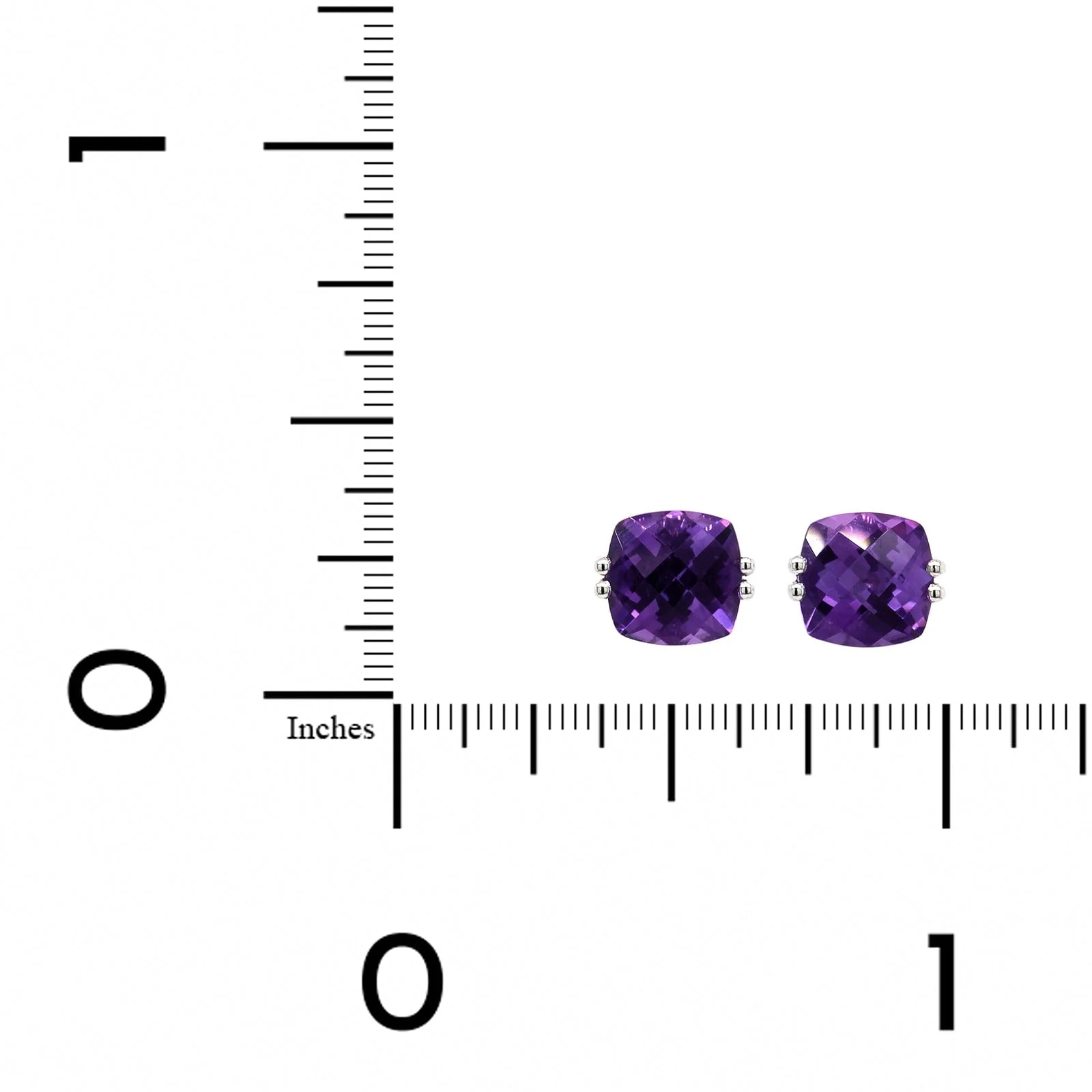 14K White Gold Cushion Amethyst Stud Earrings - Image 2