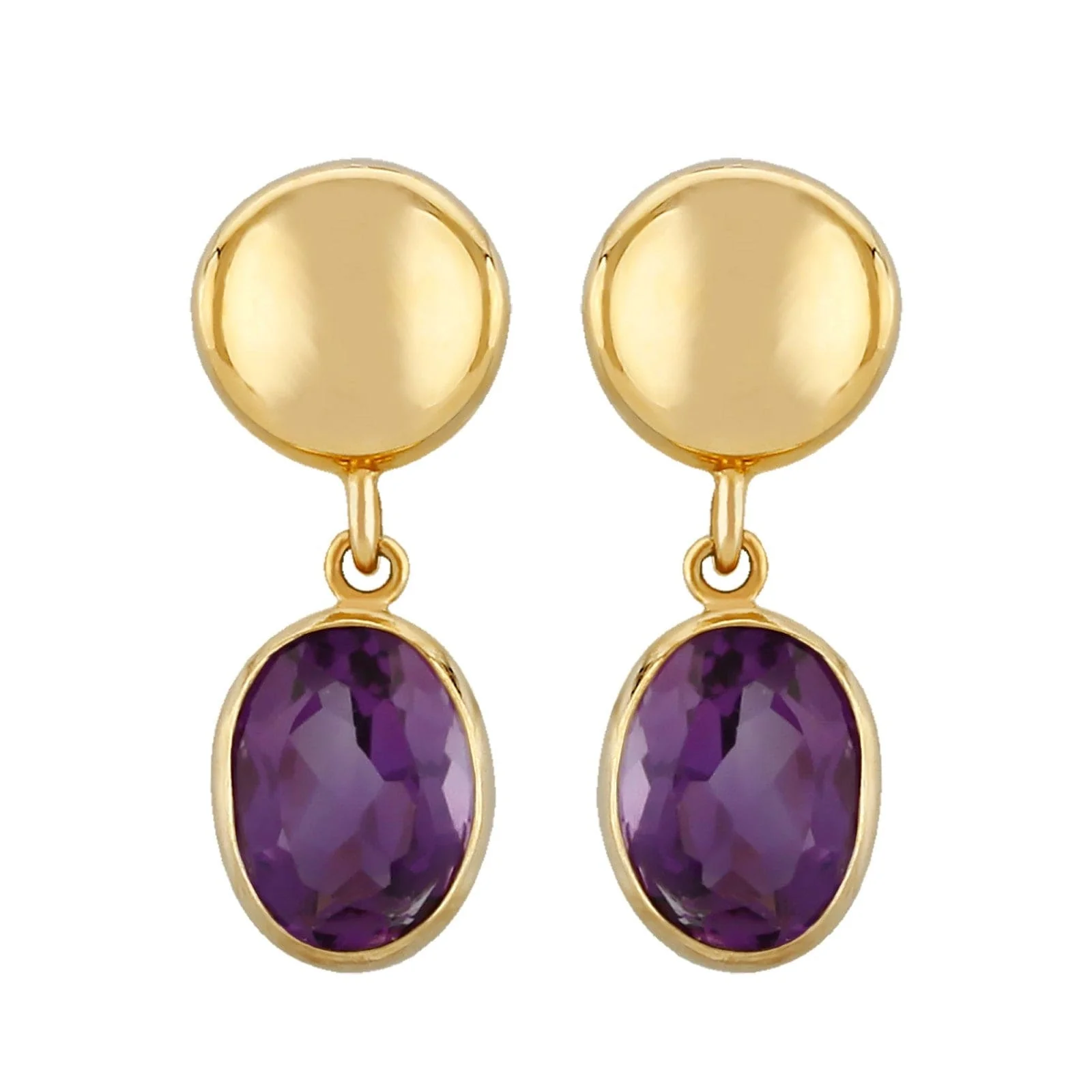 14K Yellow Gold Oval Amethyst Drop Earrings