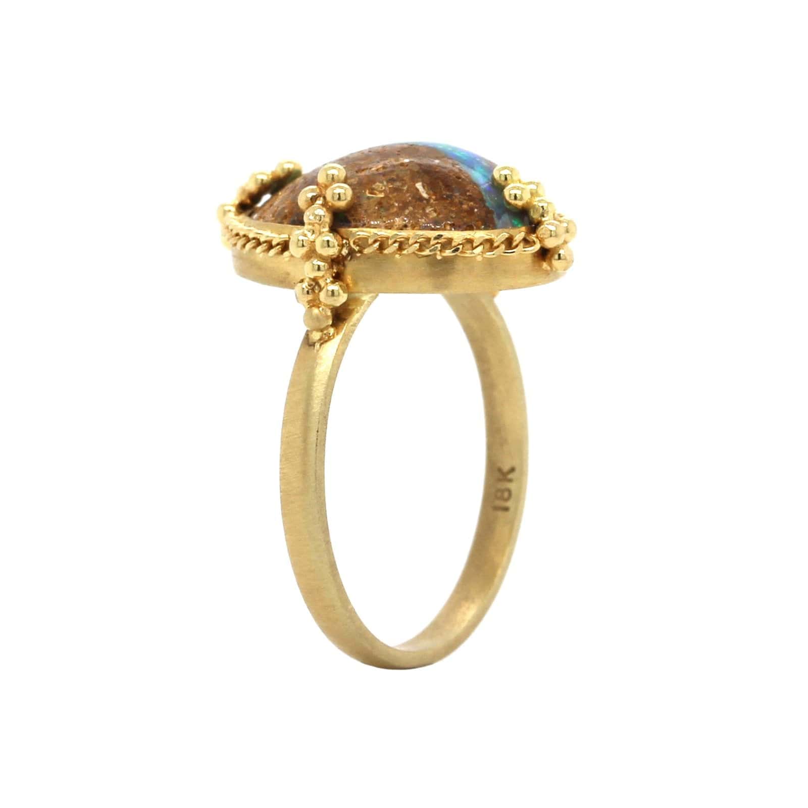 Amali 18K Yellow Gold Oval Opalized Wood Ring - Image 2