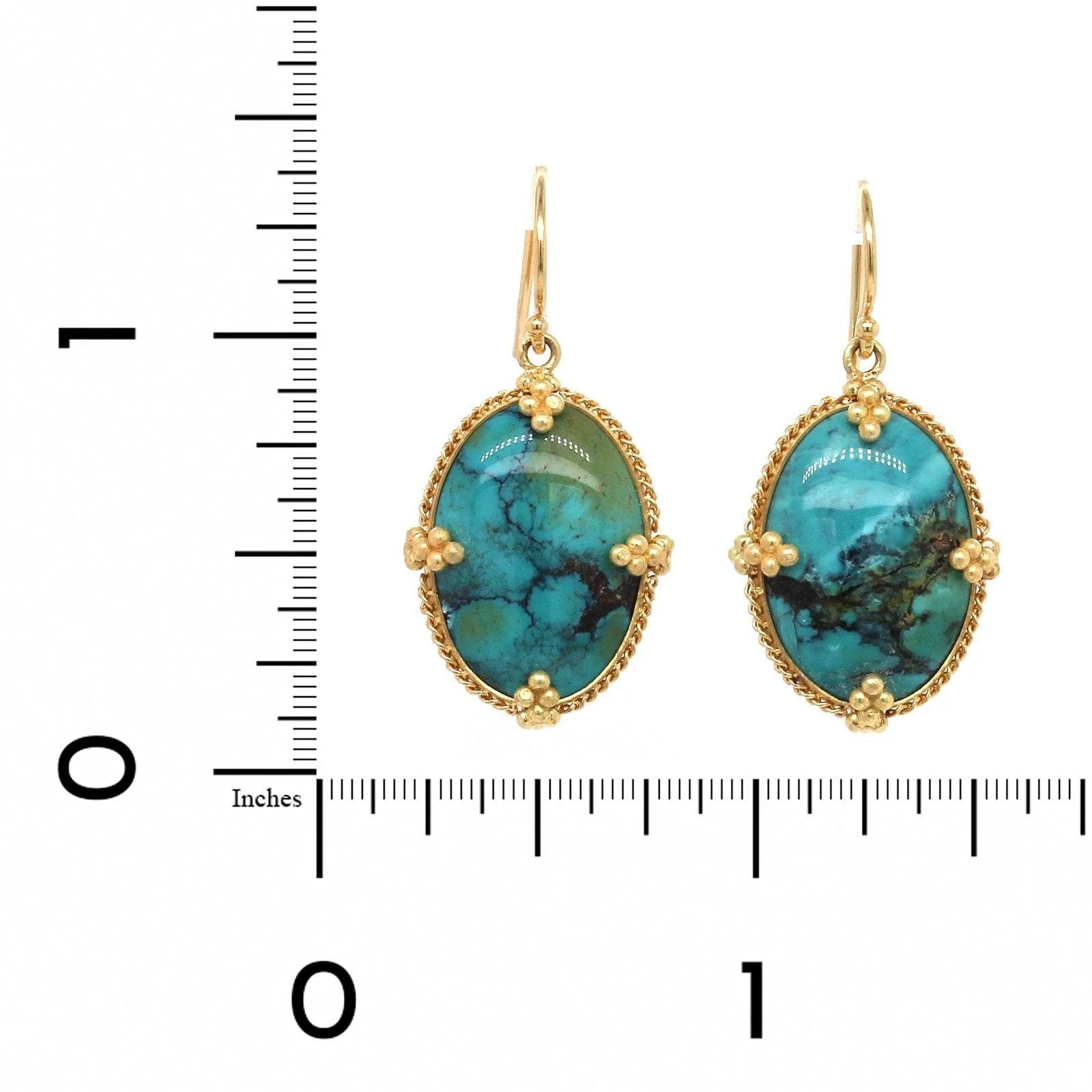 Amali 18K Yellow Gold Oval Turquoise Drop Earrings - Image 2