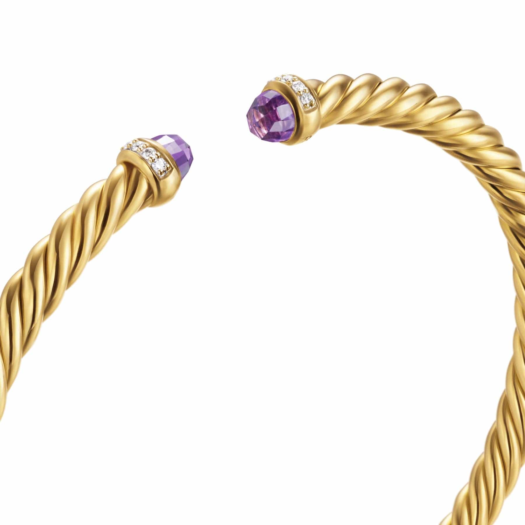 Cablespira® Flex Bracelet 18K Yellow Gold with Amethyst and Diamonds, 4mm - Image 2