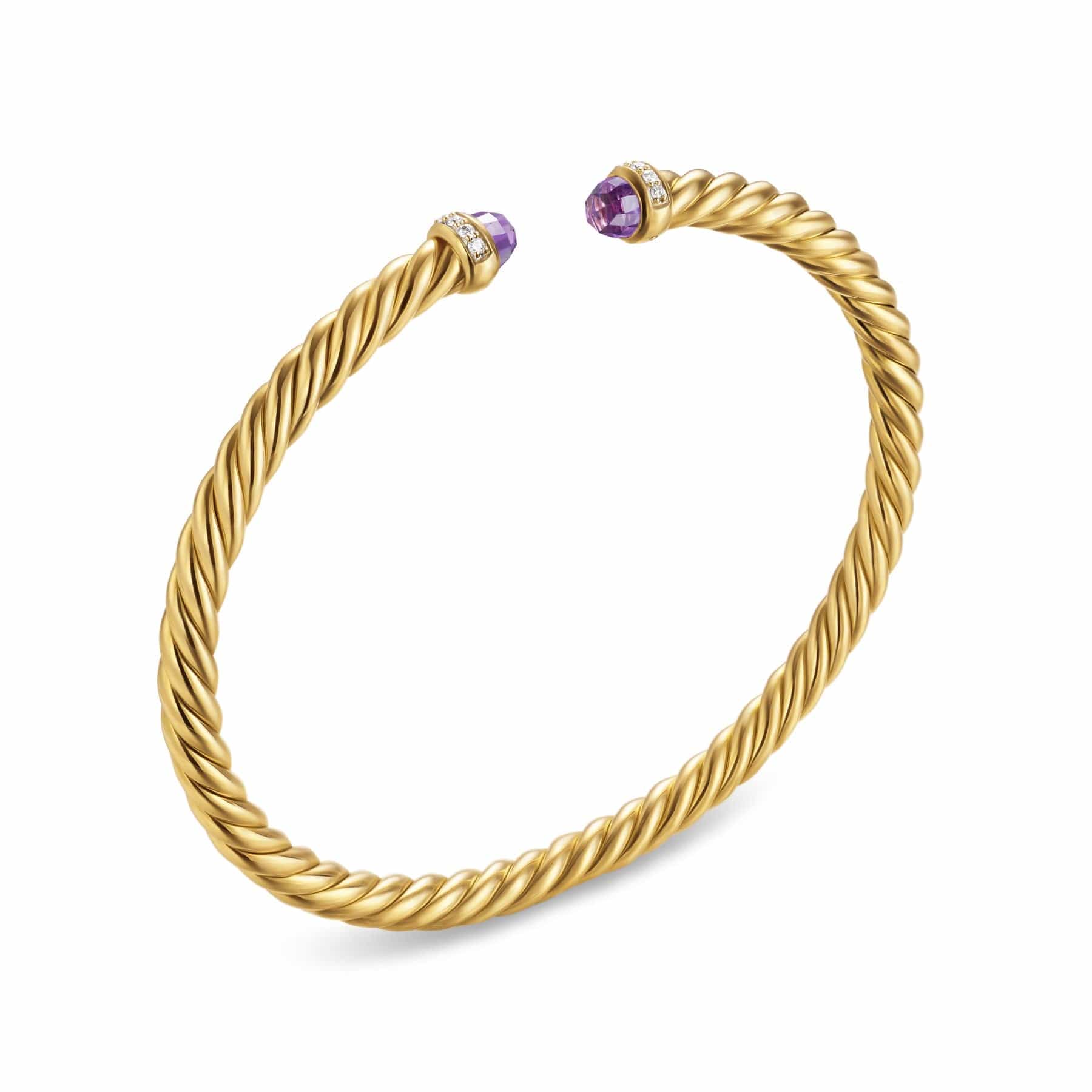 Cablespira® Flex Bracelet 18K Yellow Gold with Amethyst and Diamonds, 4mm - Image 4