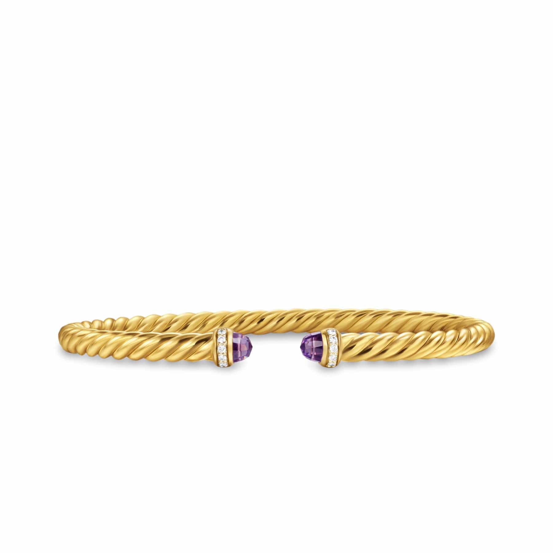 Cablespira® Flex Bracelet 18K Yellow Gold with Amethyst and Diamonds, 4mm - Image 3
