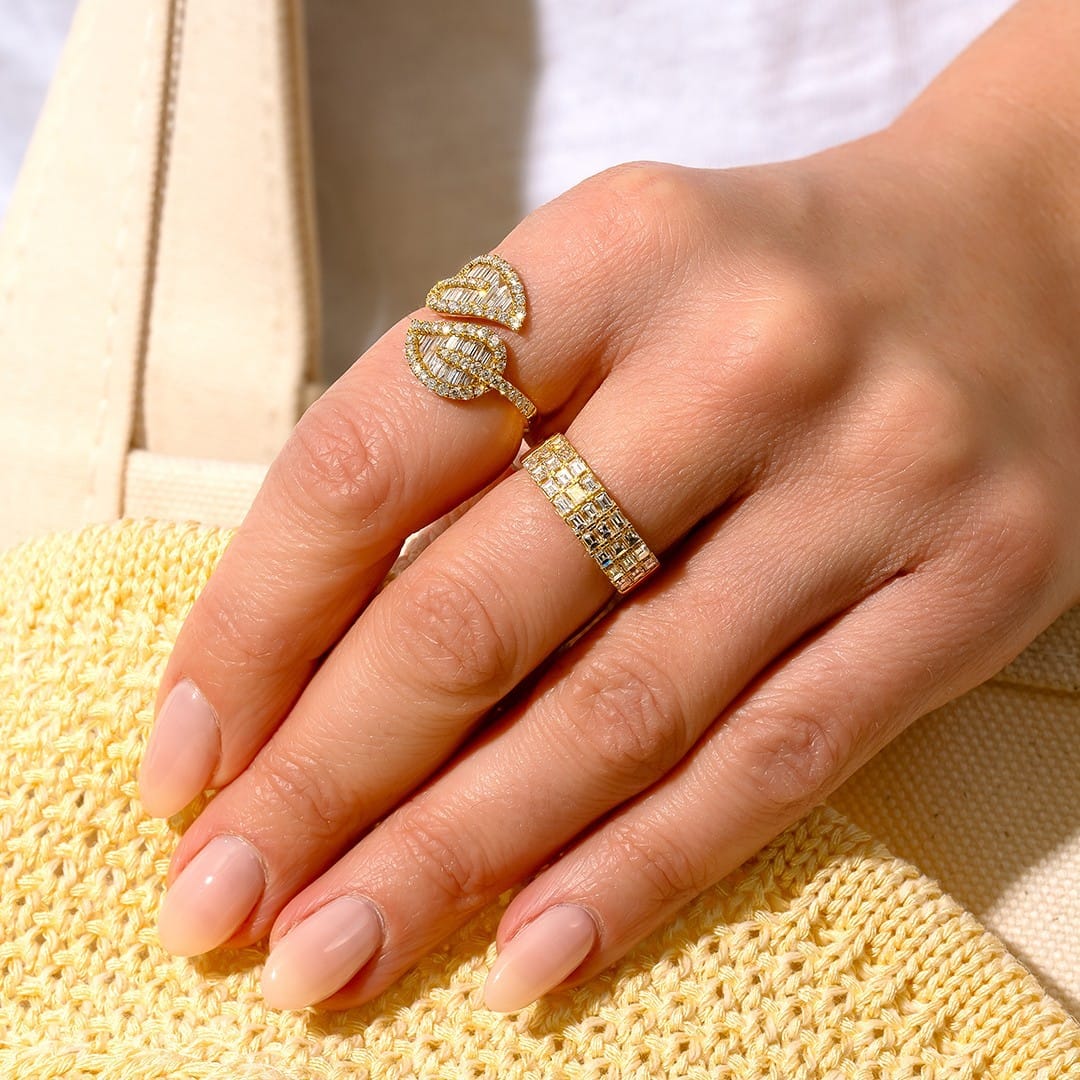 Anita Ko 18K Yellow Gold Medium Diamond Palm Leaf Ring - Image 2