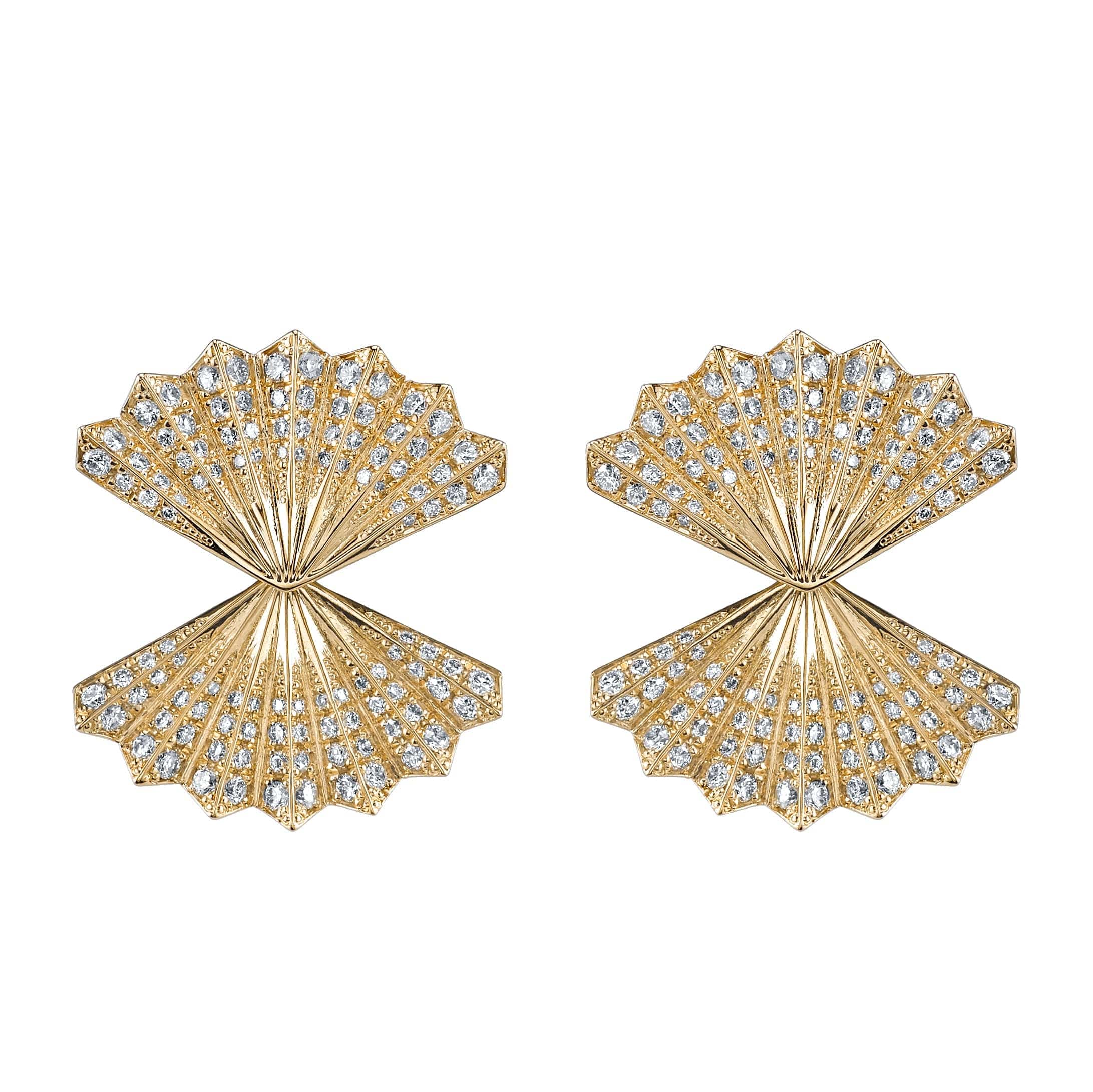Anita Ko 18K Yellow Gold Pave Diamond Double Fan Earrings