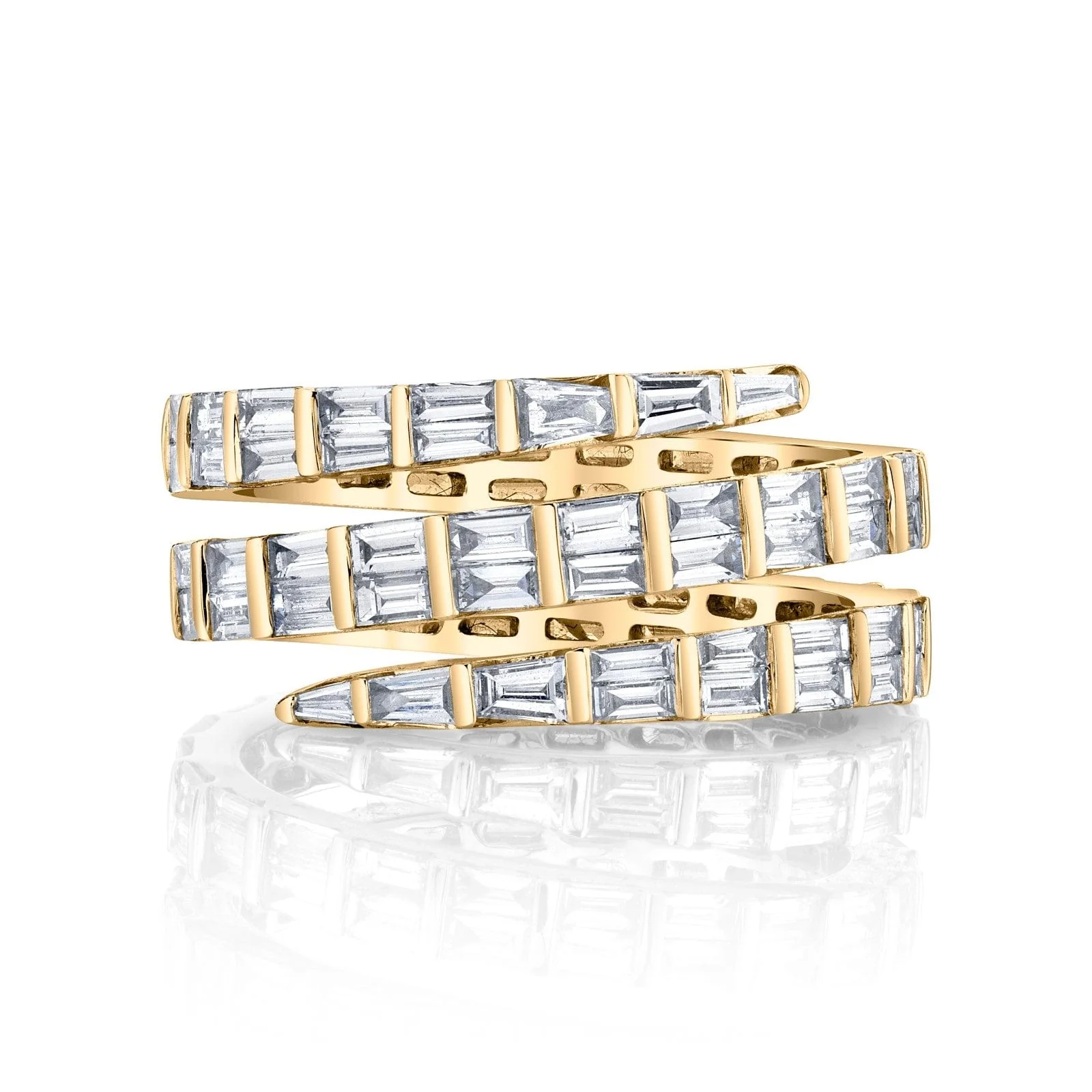 Anita Ko 18K Yellow Gold Three Row Diamond Baguette Pinky Coil Ring
