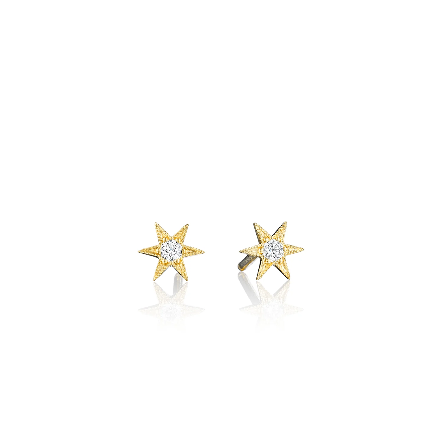Anthony Lent 18K Yellow Gold and Diamond Tiny Five Point Star Studs