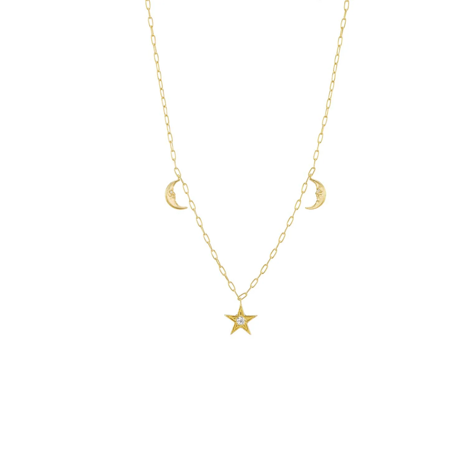 Anthony Lent 18K Yellow Gold Crescent Moon Star Celestial Charm Necklace