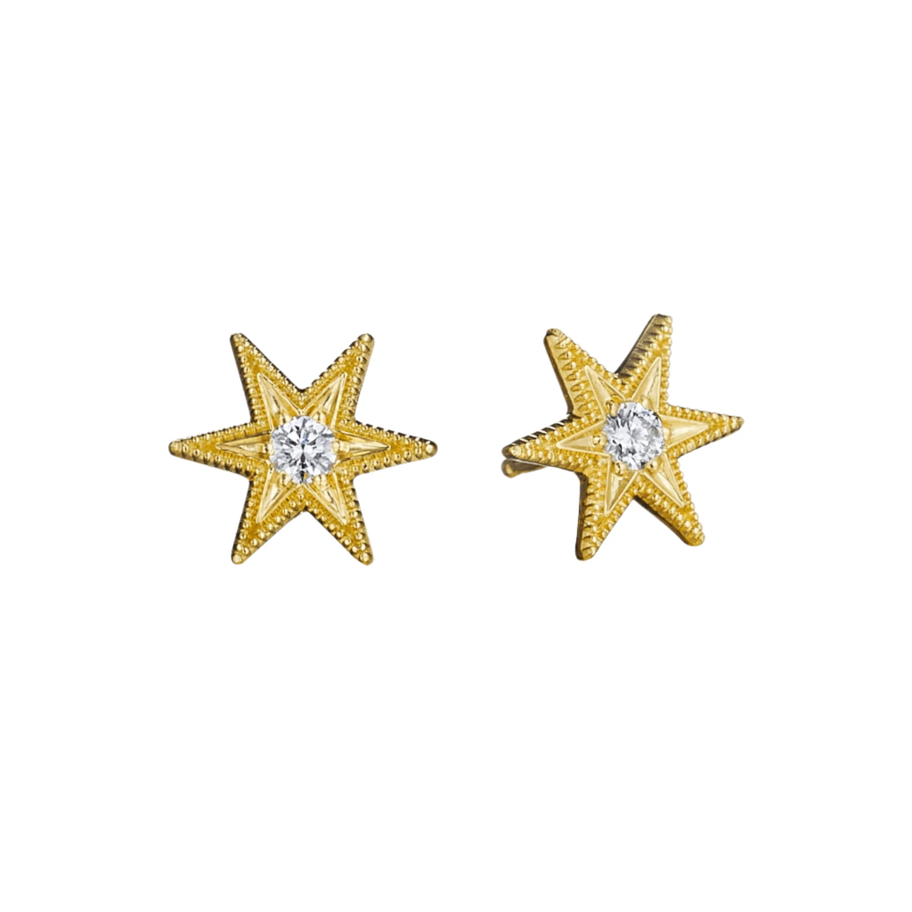 Anthony Lent 18K Yellow Gold Large Diamond Six Point Star Stud Earrings