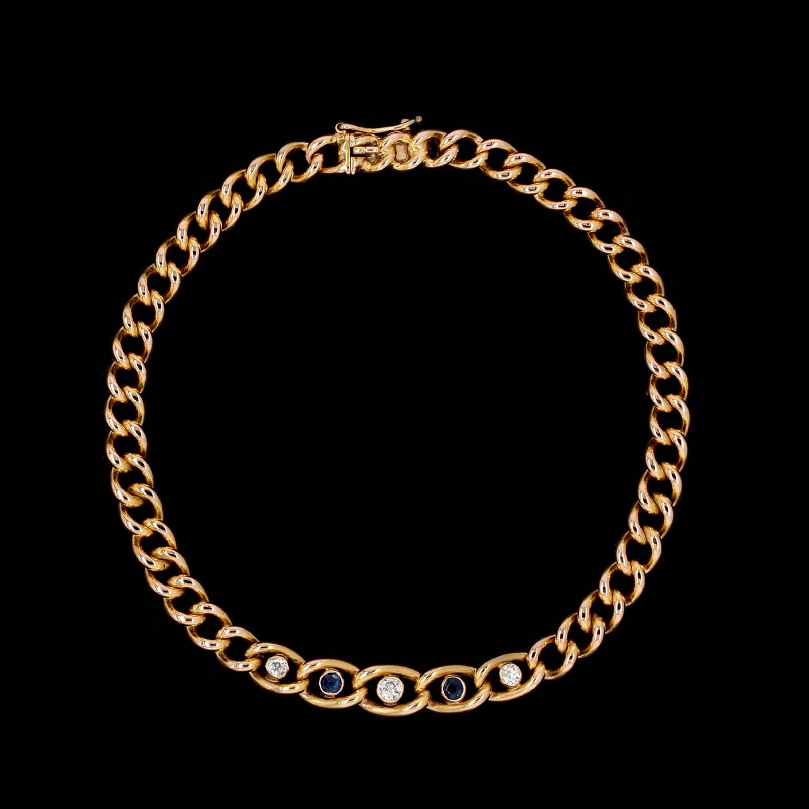 Antique 14K Yellow Gold Estate Sapphire and Diamond Bracelet