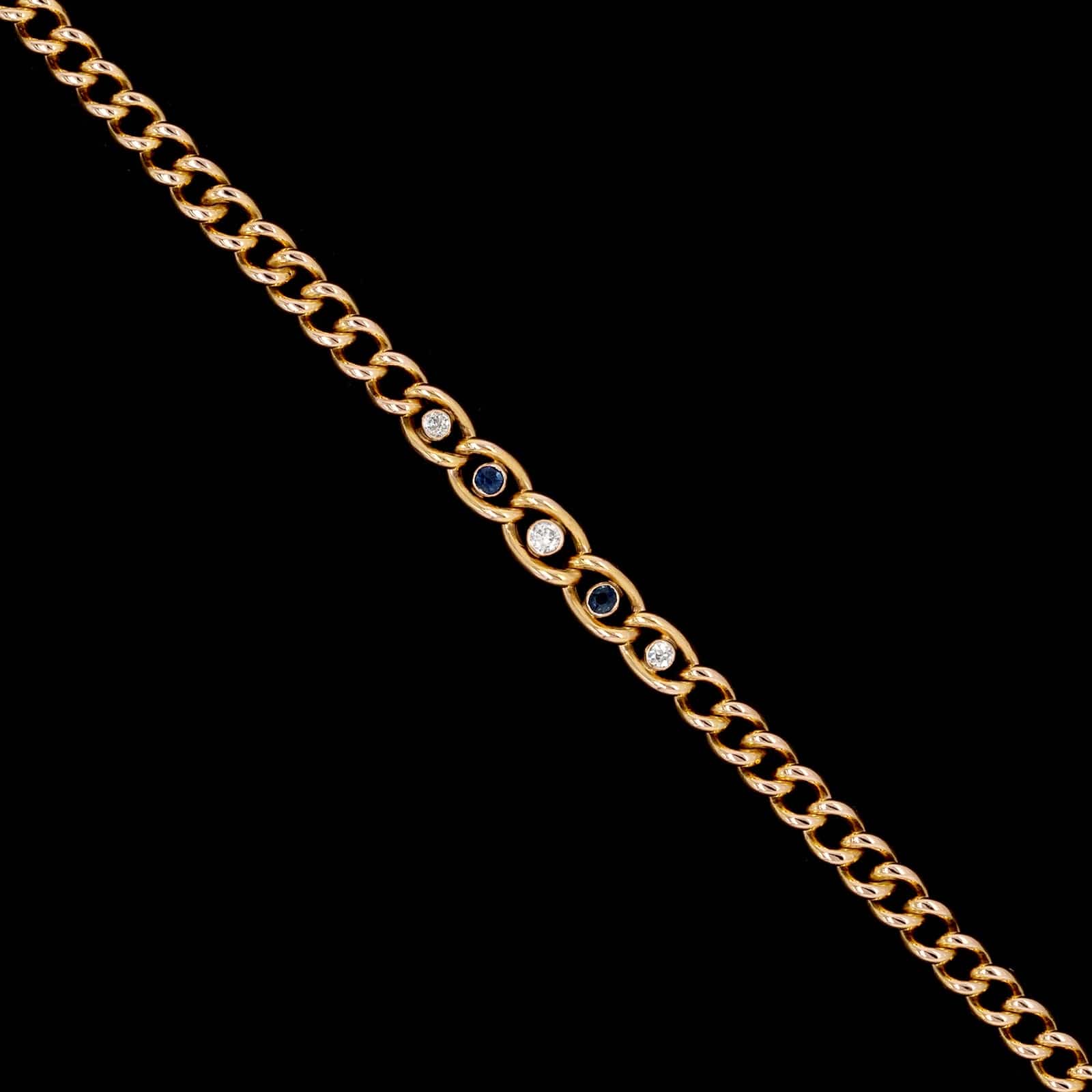 Antique 14K Yellow Gold Estate Sapphire and Diamond Bracelet - Image 2