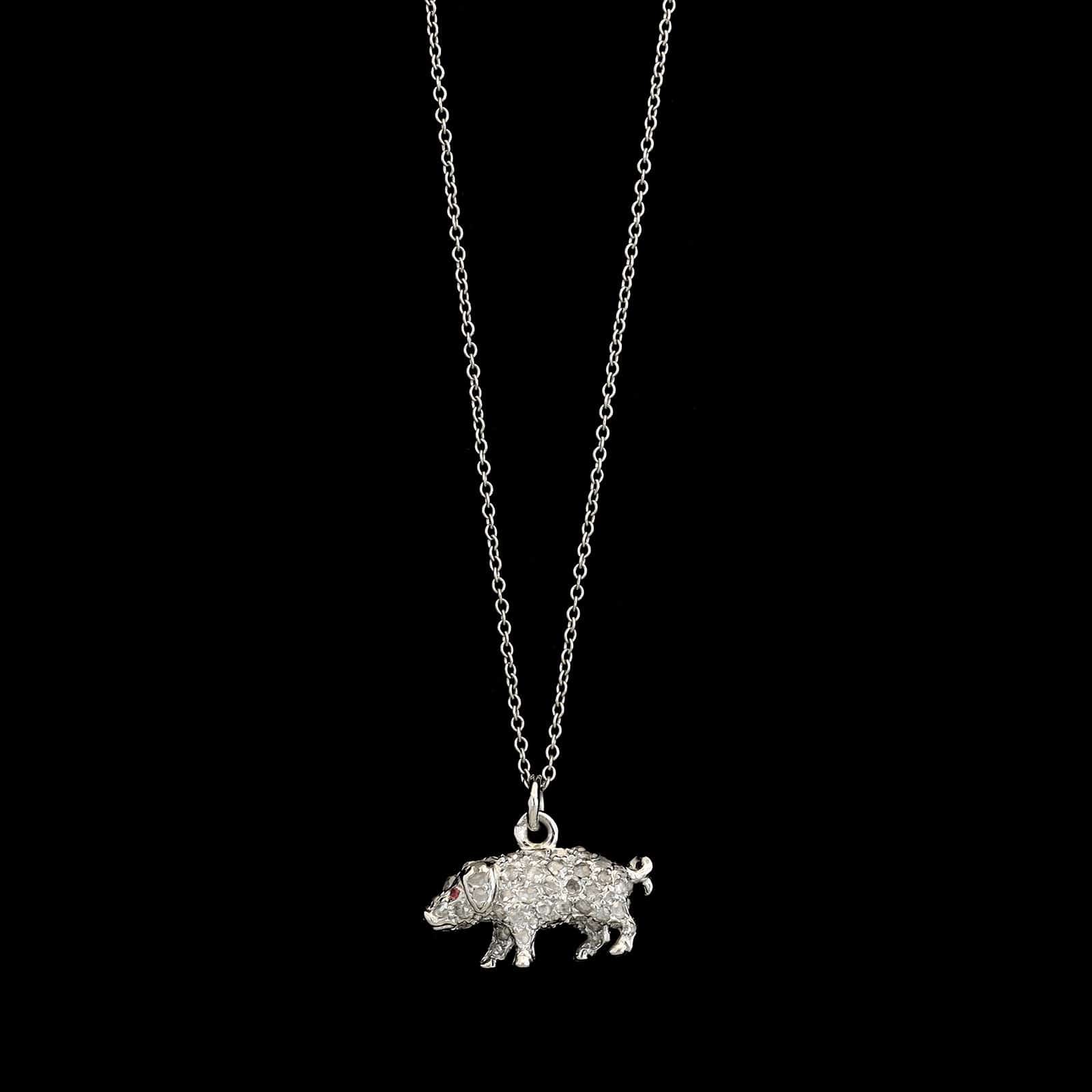 Antique Platinum Estate Diamond and Ruby Pig Pendant, France