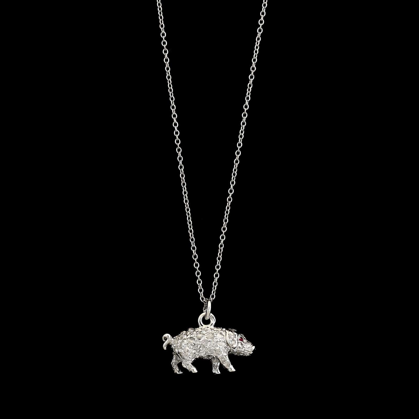 Antique Platinum Estate Diamond and Ruby Pig Pendant, France - Image 2