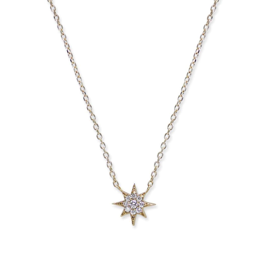 Anzie 14K Yellow Gold Aztec Mini North Star Diamond Necklace