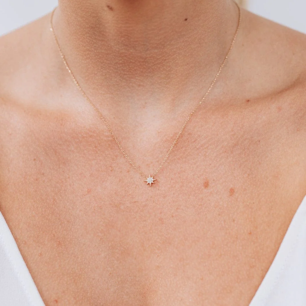 Anzie 14K Yellow Gold Aztec Mini North Star Diamond Necklace - Image 2
