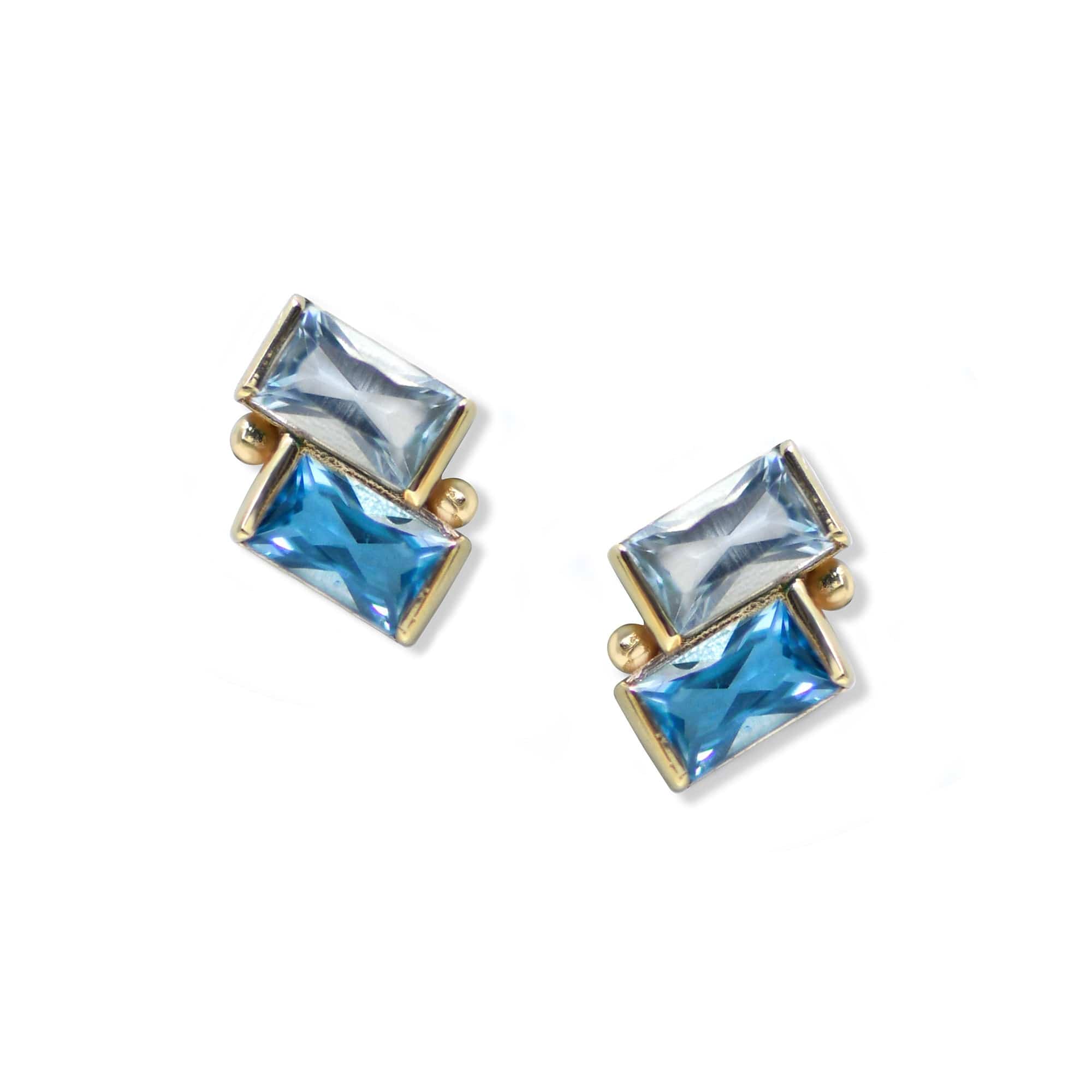 Anzie 14K Yellow Gold Blue and Clear Topaz Stud Earrings