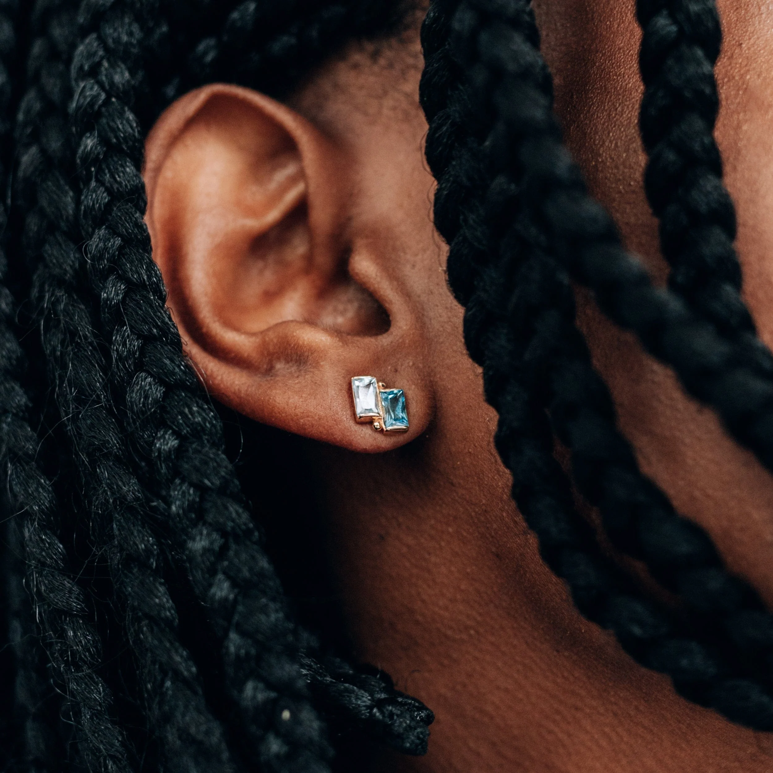 Anzie 14K Yellow Gold Blue and Clear Topaz Stud Earrings - Image 2