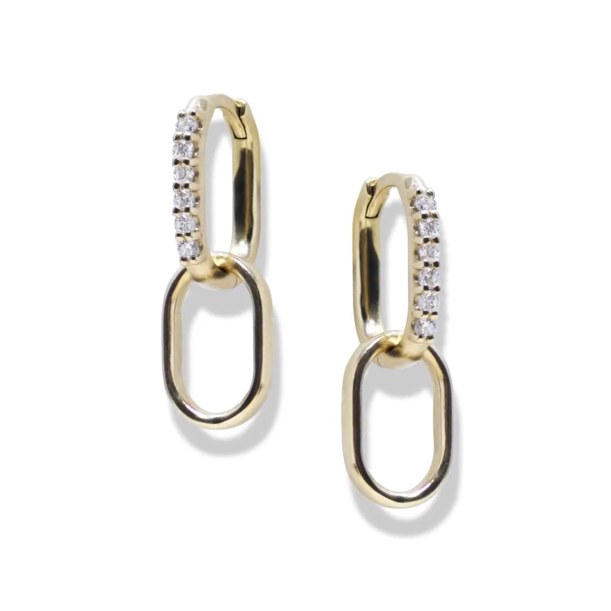 Anzie 14K Yellow Gold Classique Pave Diamond Paper Clip Double Hoops