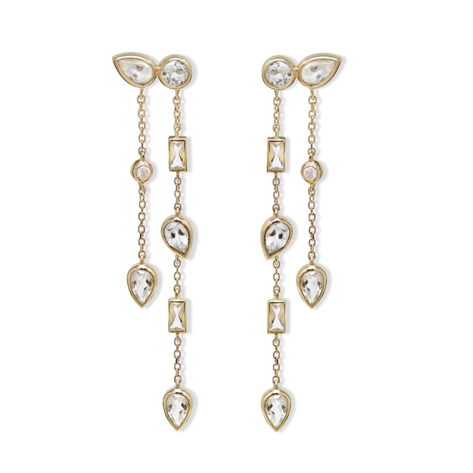 Anzie 14K Yellow Gold Cleo Liana Double Chain Chandelier Topaz & Diamond Earrings