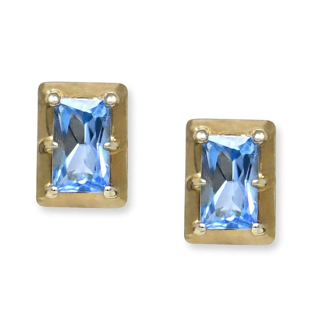 Anzie 14K Yellow Gold Cleo Swiss Blue Topaz Baguette Earrings