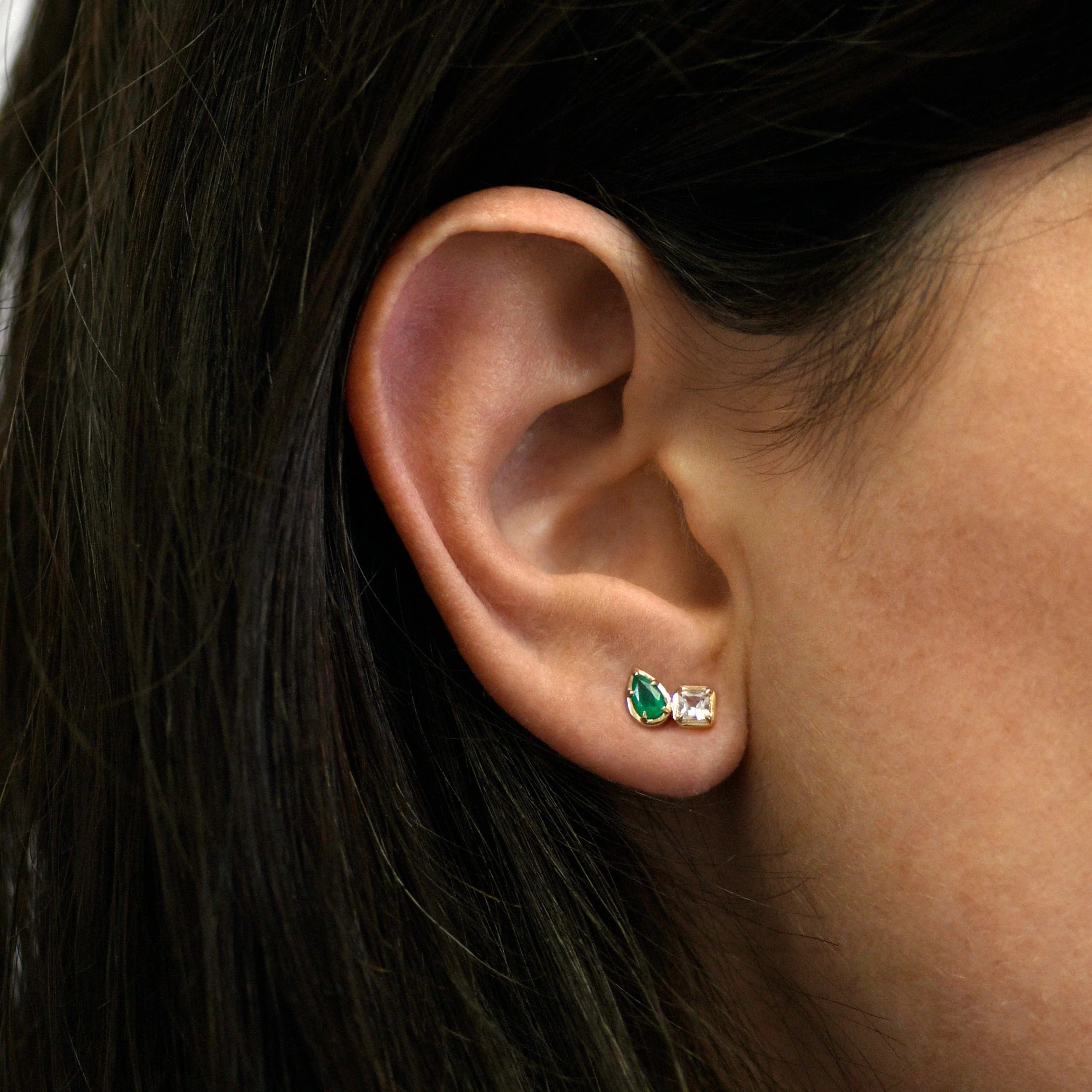 Anzie 14K Yellow Gold Emerald and Topaz Stud Earrings - Image 2