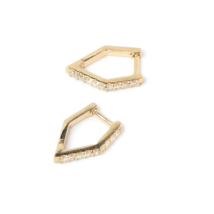 Anzie 14K Yellow Gold Geometric Diamond Huggie Earrings - Image 3