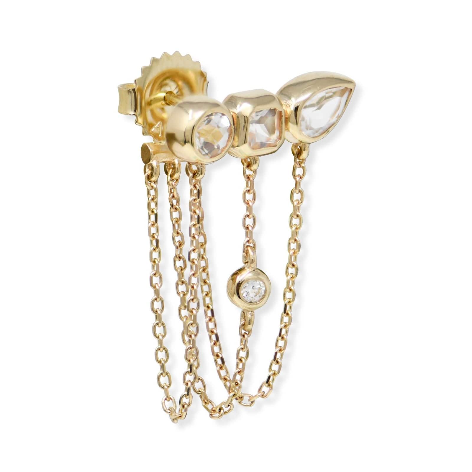 Anzie 14K Yellow Gold Melia Triple Topaz & Diamond Chain Earrings - Image 2