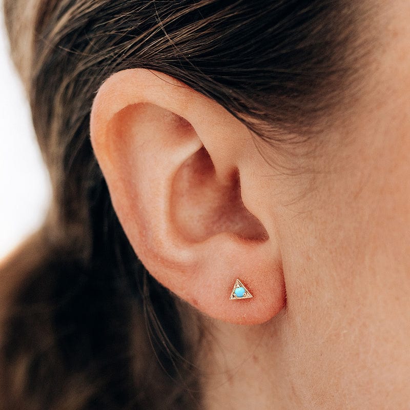 Anzie 14K Yellow Gold Turquoise Triangle Stud Earrings - Image 2