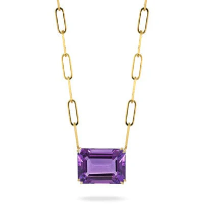 18K Yellow Gold Amethyst Paperclip Chain Necklace