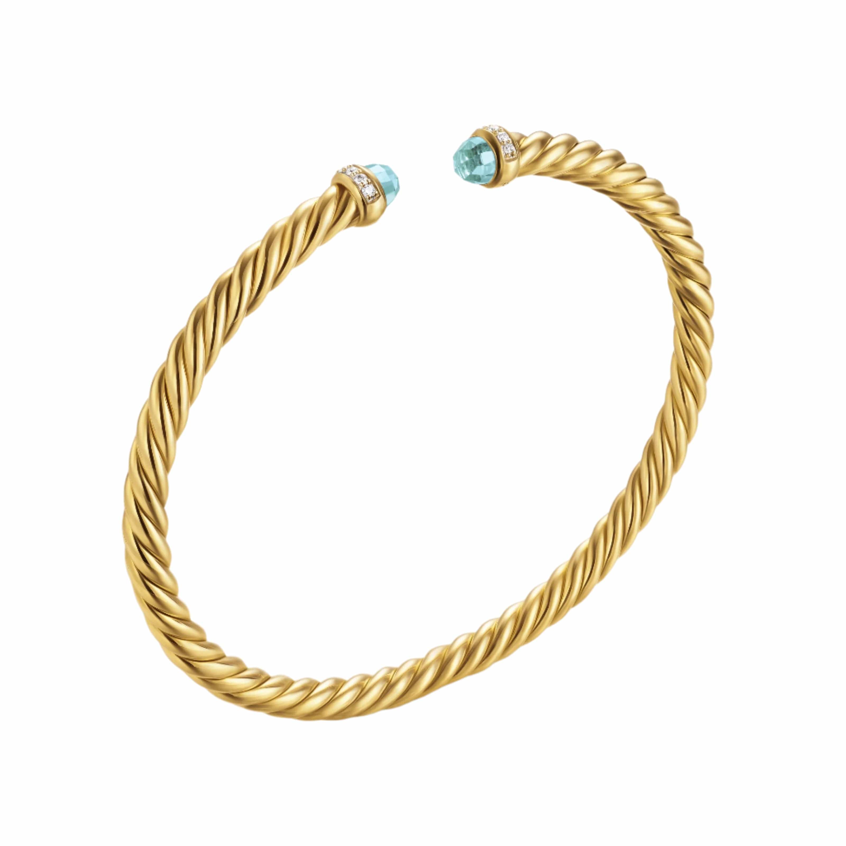 Cablespira® Flex Bracelet 18K Yellow Gold with Aquamarine and Diamonds, 4mm - Image 2