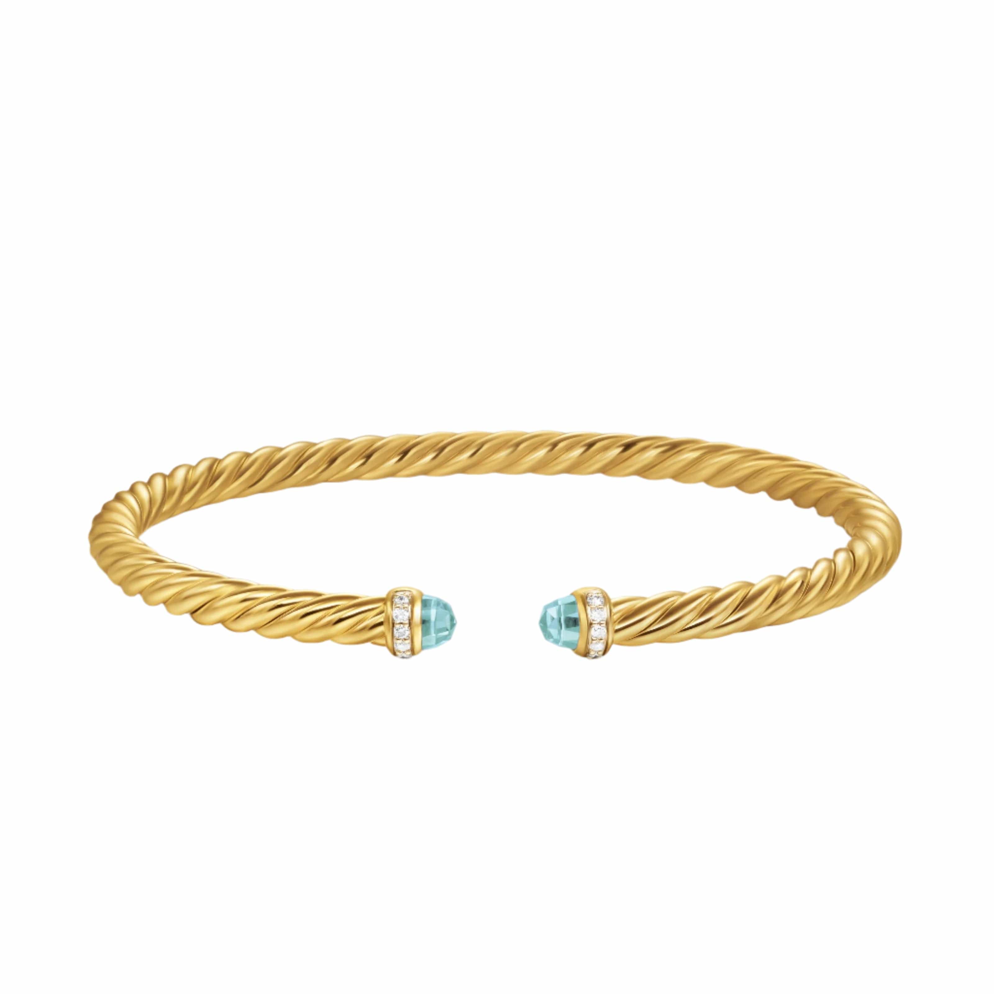 Cablespira® Flex Bracelet 18K Yellow Gold with Aquamarine and Diamonds, 4mm - Image 4