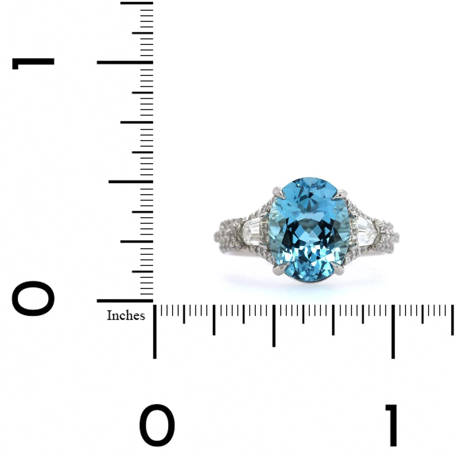 Platinum Oval Aquamarine and Diamond Ring - Image 3