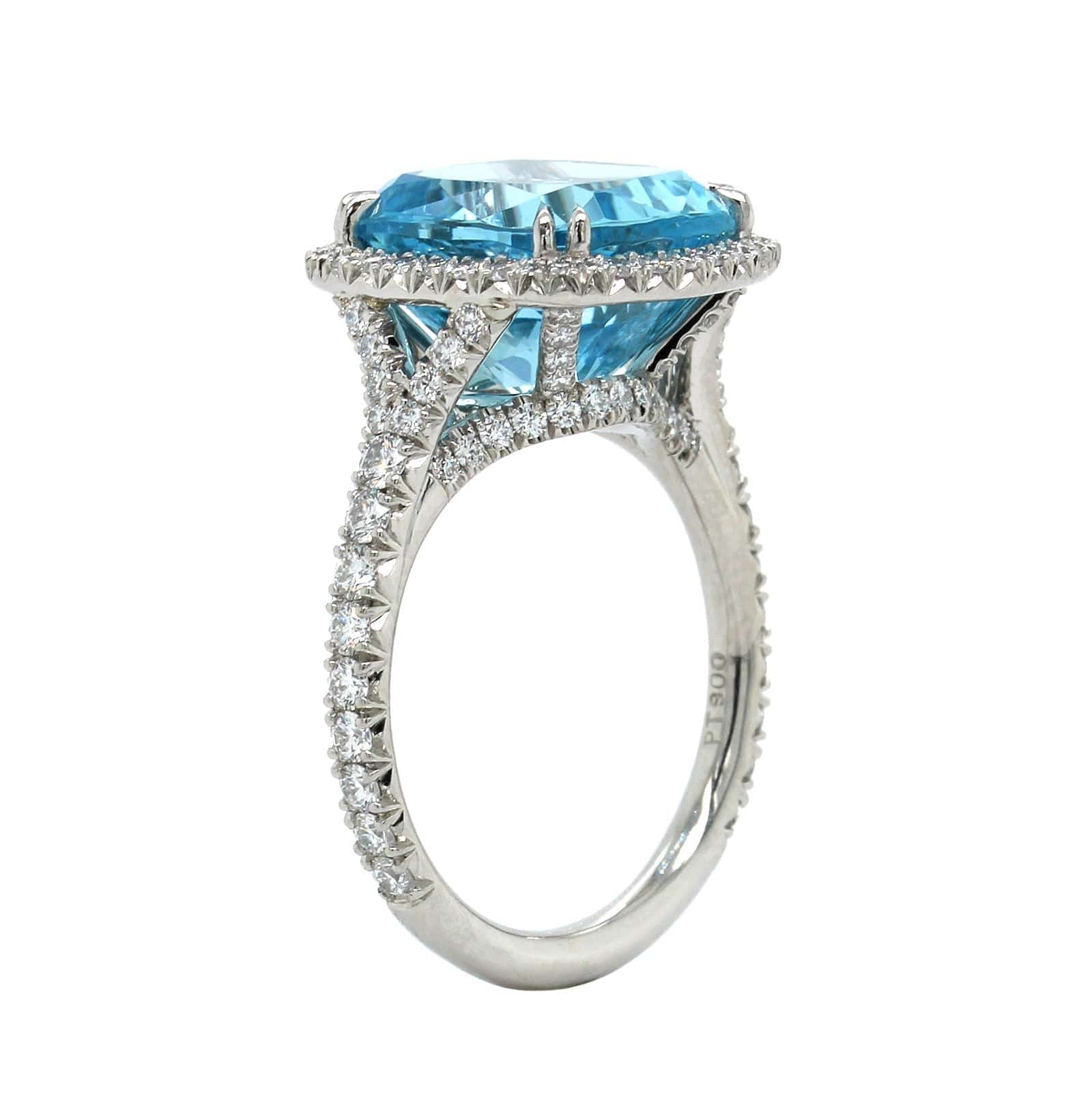 Platinum Cushion Aquamarine Diamond Halo Ring - Image 2