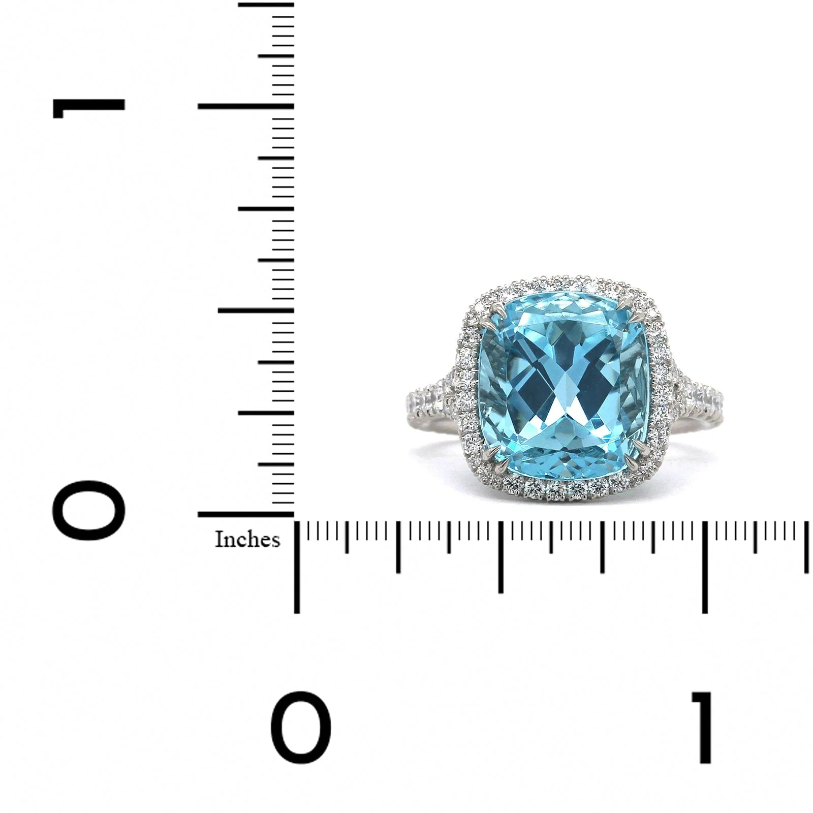 Platinum Cushion Aquamarine Diamond Halo Ring - Image 3
