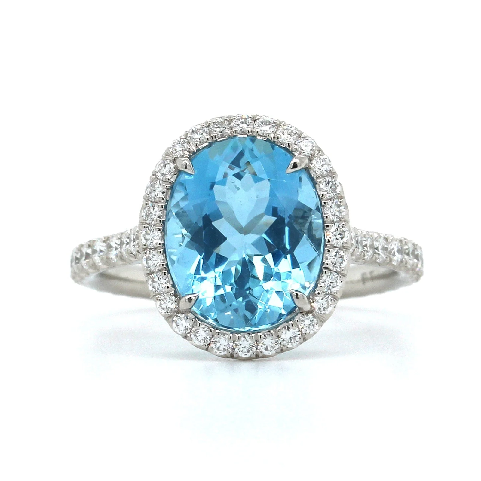 Platinum Oval Aquamarine Diamond Halo Ring