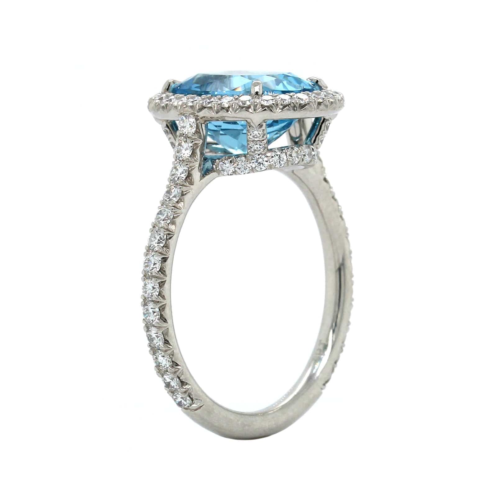 Platinum Oval Aquamarine Diamond Halo Ring - Image 2