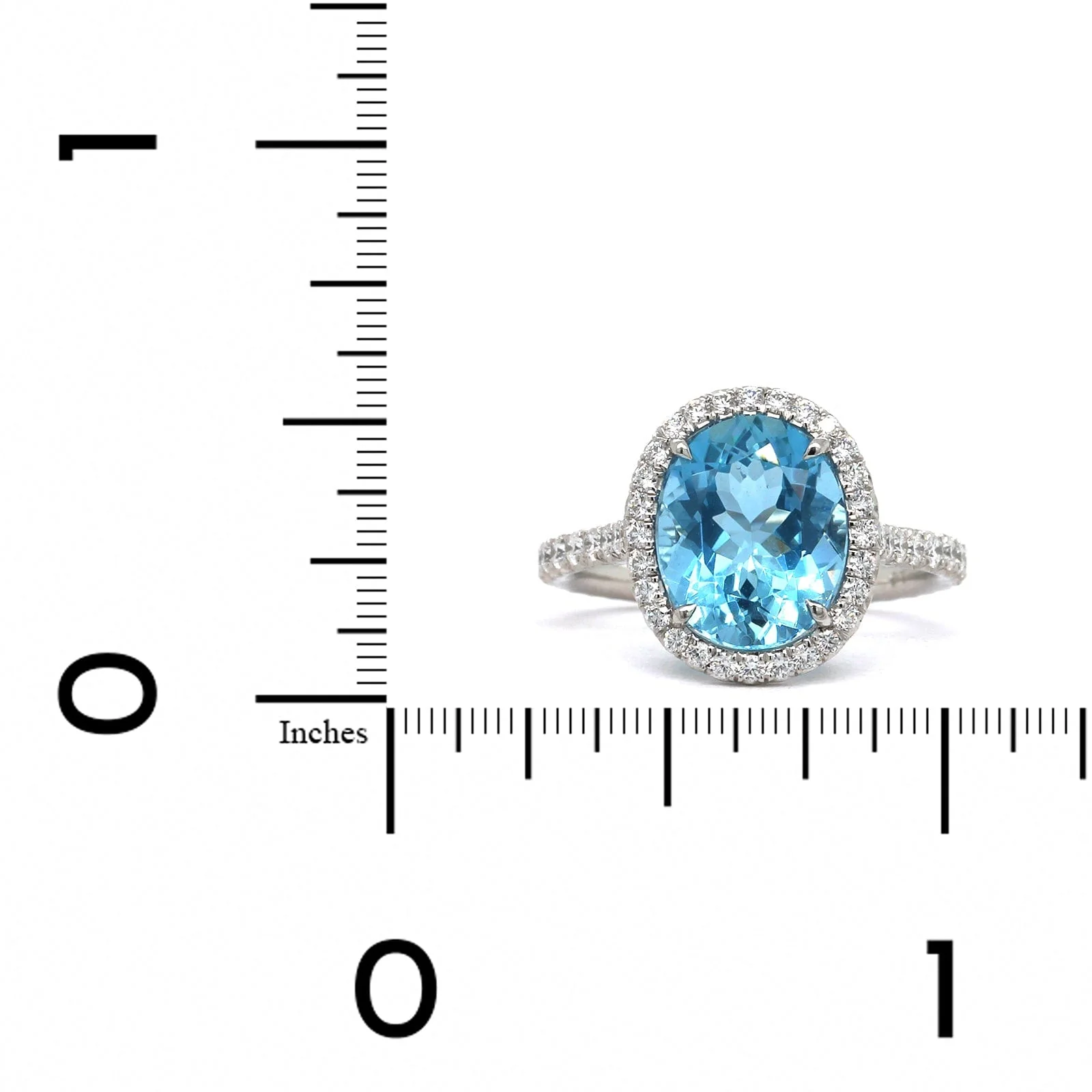 Platinum Oval Aquamarine Diamond Halo Ring - Image 3