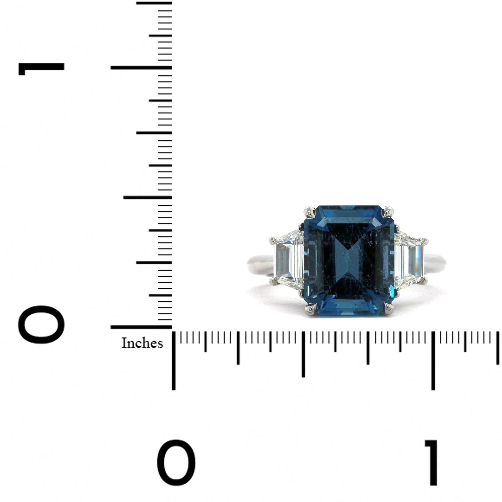 Platinum 3 Stone Aquamarine Diamond Ring - Image 4