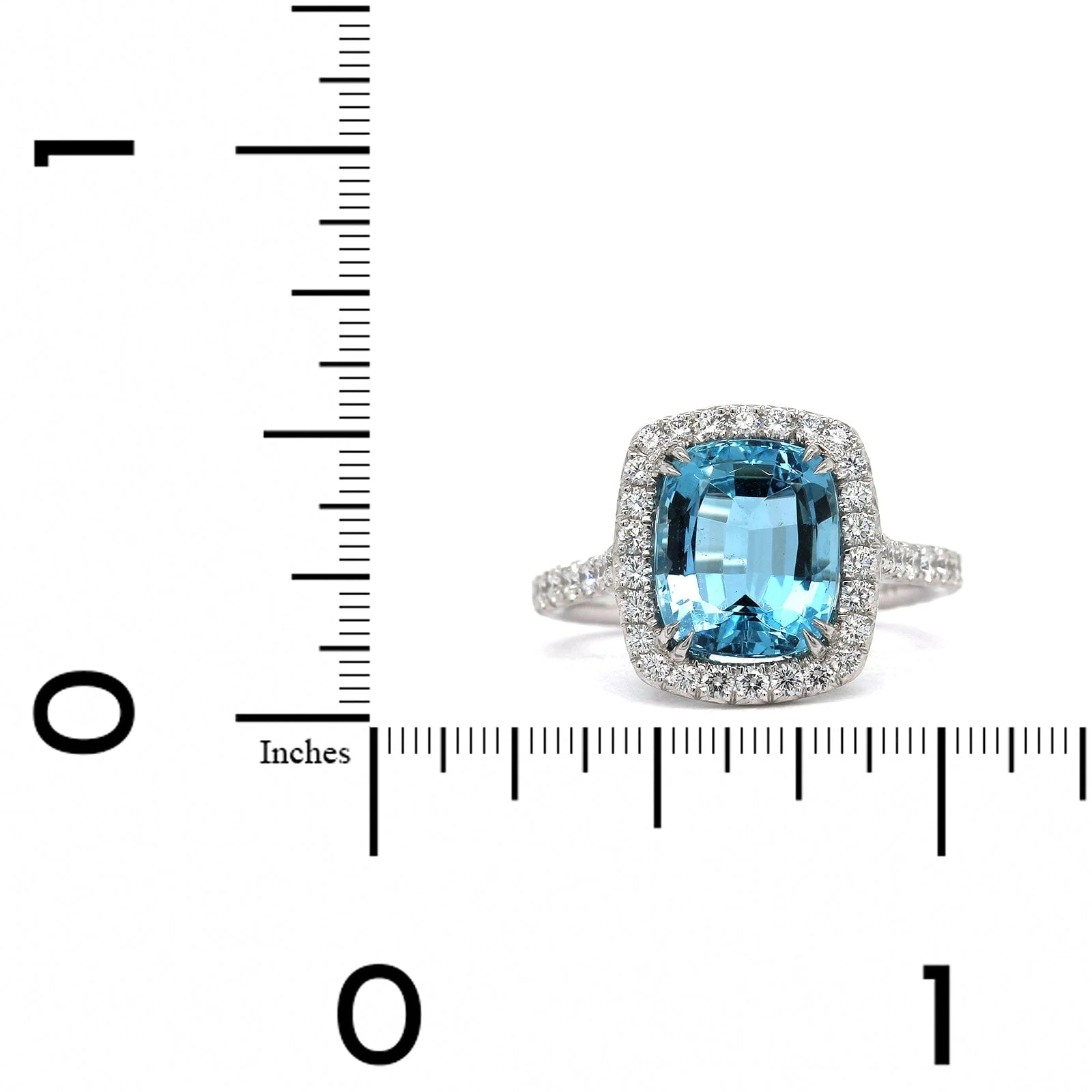 Platinum Cushion Aquamarine Diamond Halo Ring - Image 3