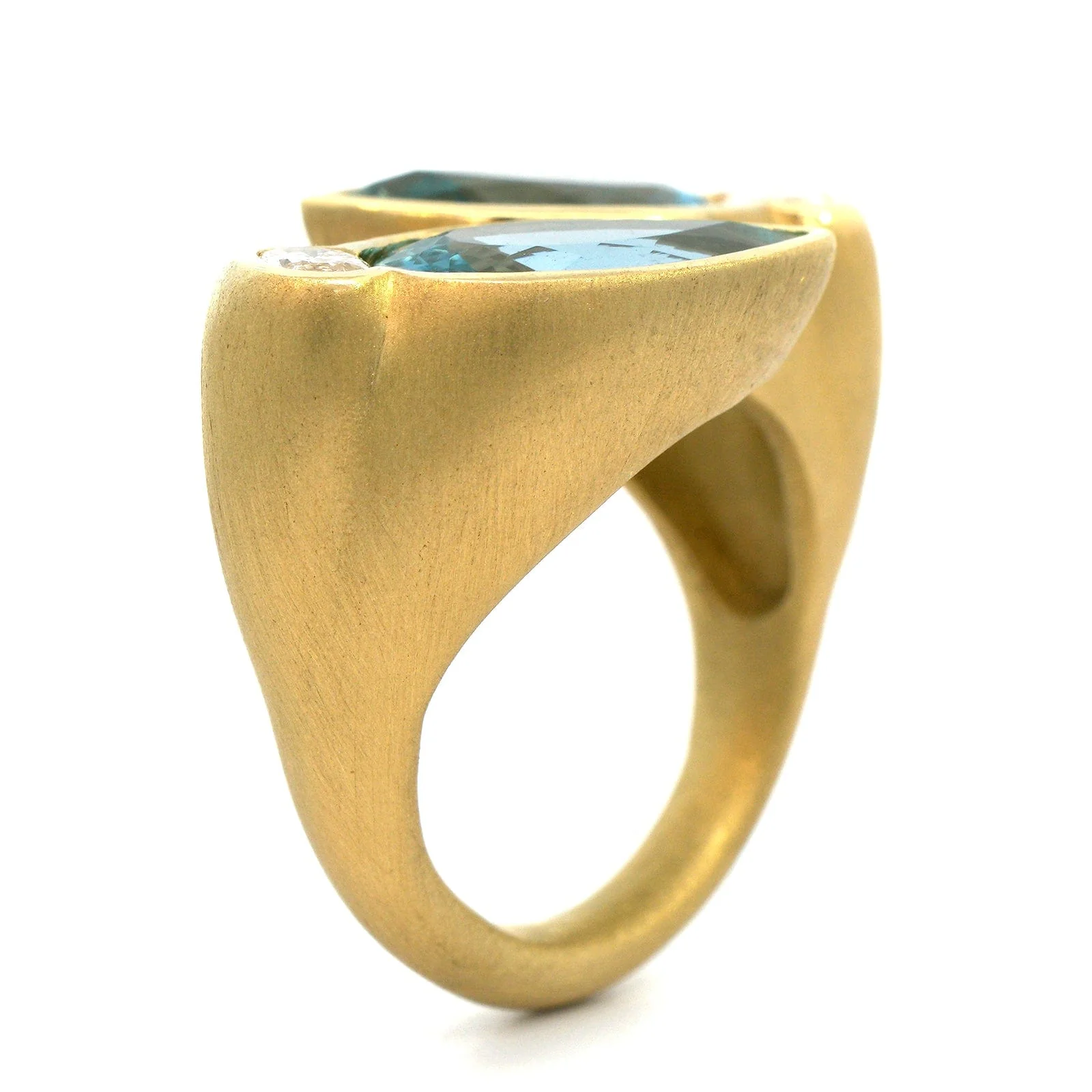 Suzy Landa 18K Yellow Gold Aquamarine and Diamond Bypass Ring - Image 2