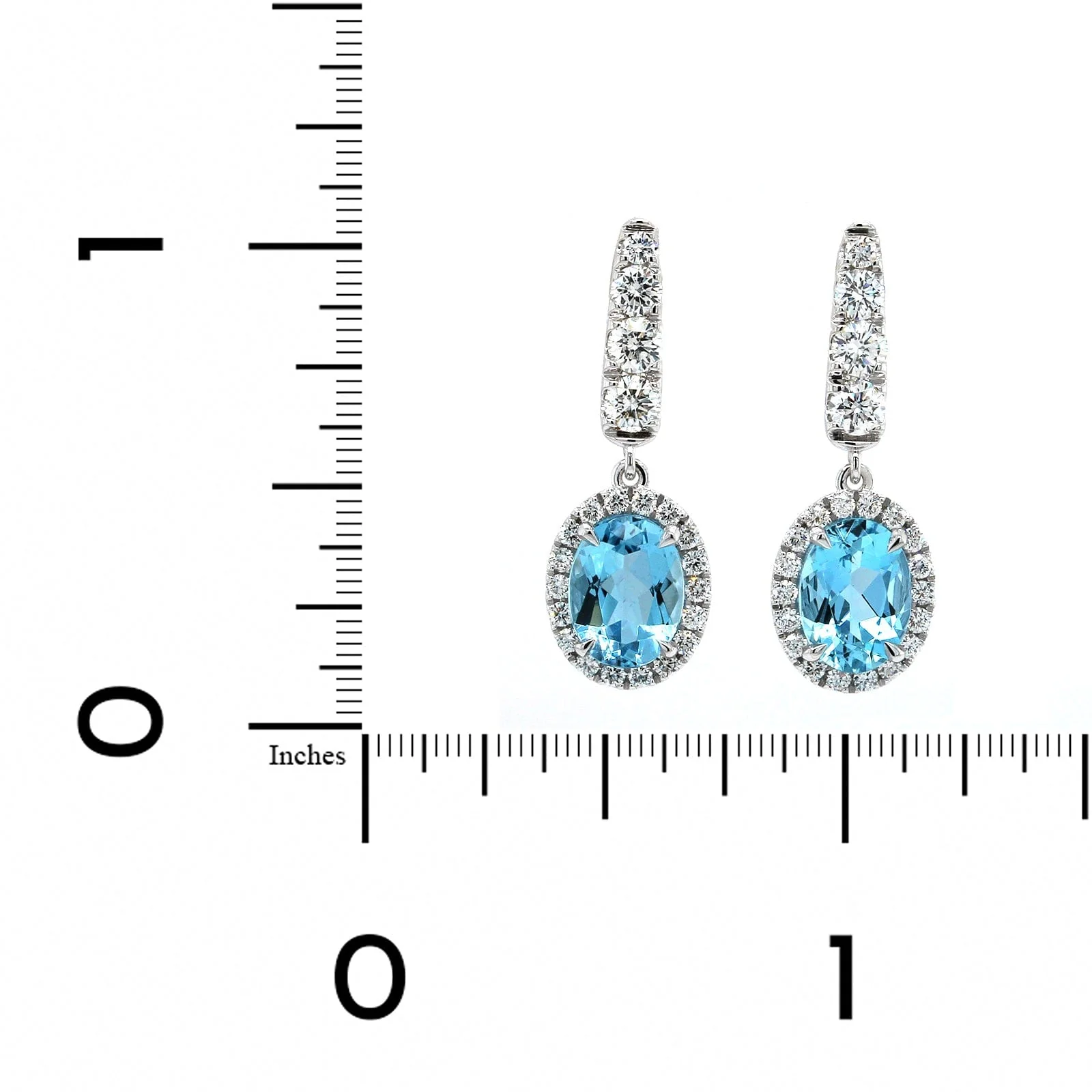 18K White Gold Aquamarine Diamond Halo Drop Earrings - Image 2