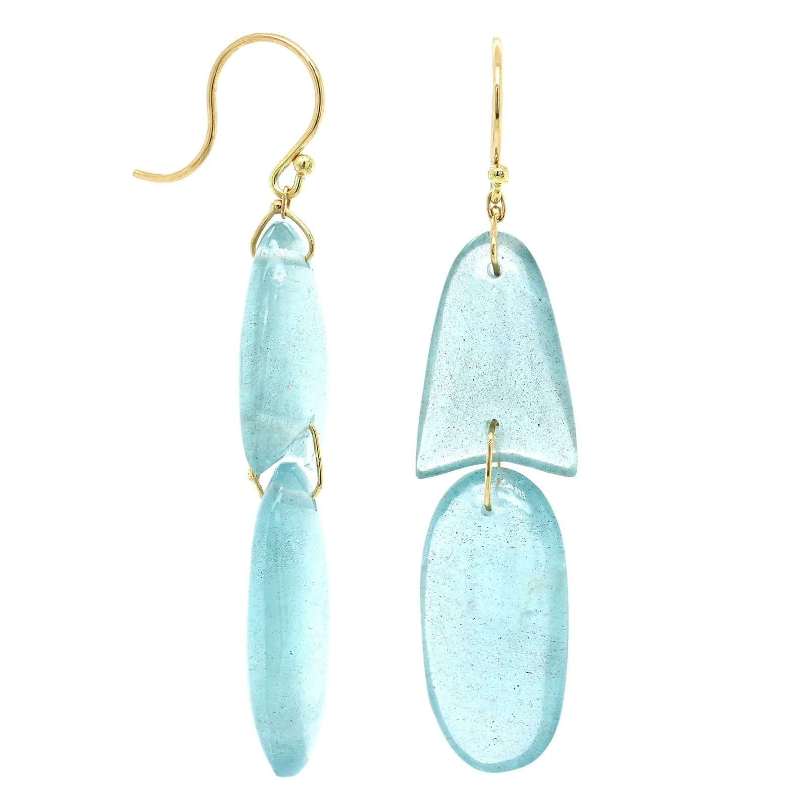 18K Yellow Gold Aquamarine ArrowHead Drop Earrings - Image 3