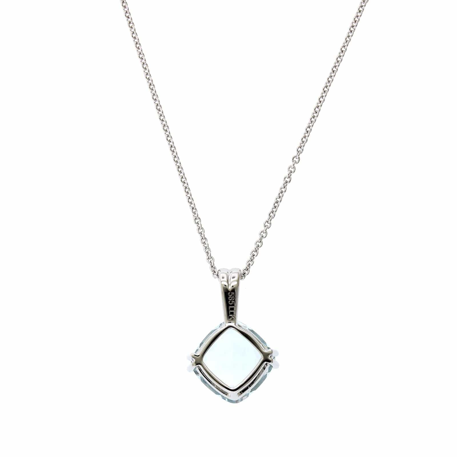 14K White Gold Cushion Aquamarine Pendant - Image 2