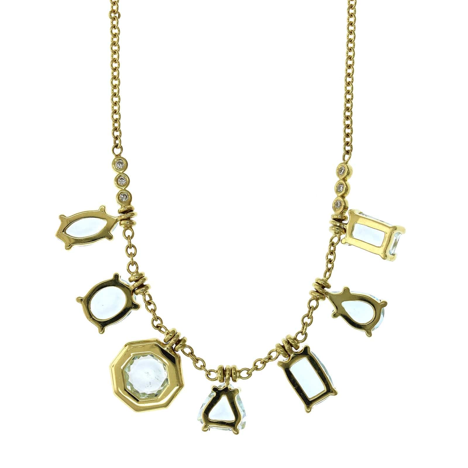 18K Yellow Gold Aquamarine Fringe Necklace - Image 3