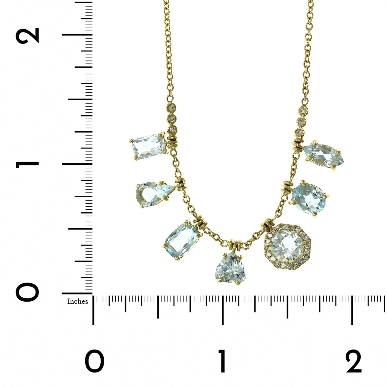18K Yellow Gold Aquamarine Fringe Necklace - Image 5