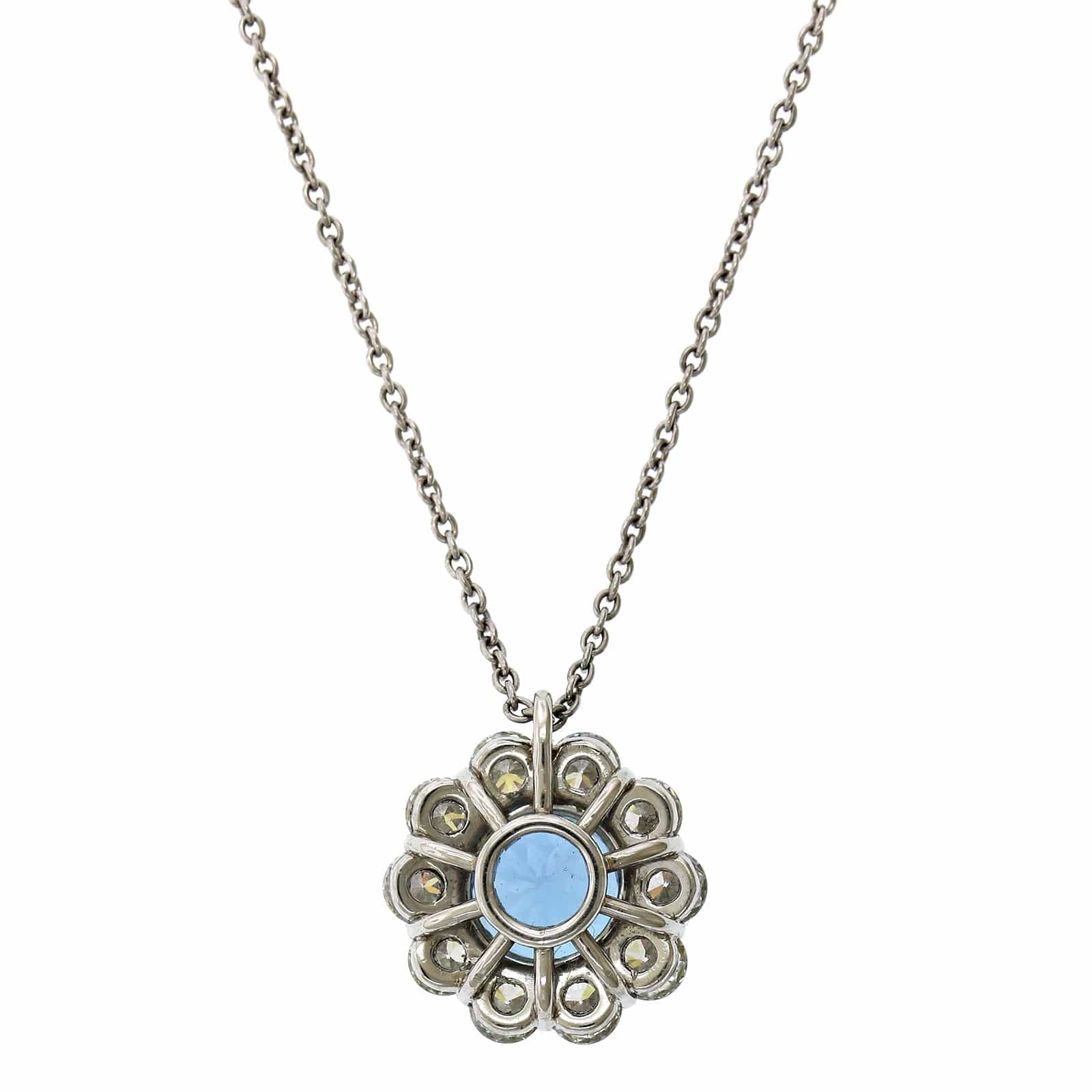 Platinum Aquamarine Diamond Halo Pendant - Image 2