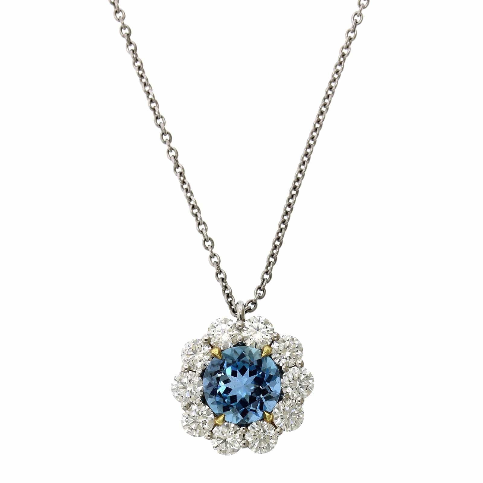 Platinum Aquamarine Diamond Halo Pendant - Image 5