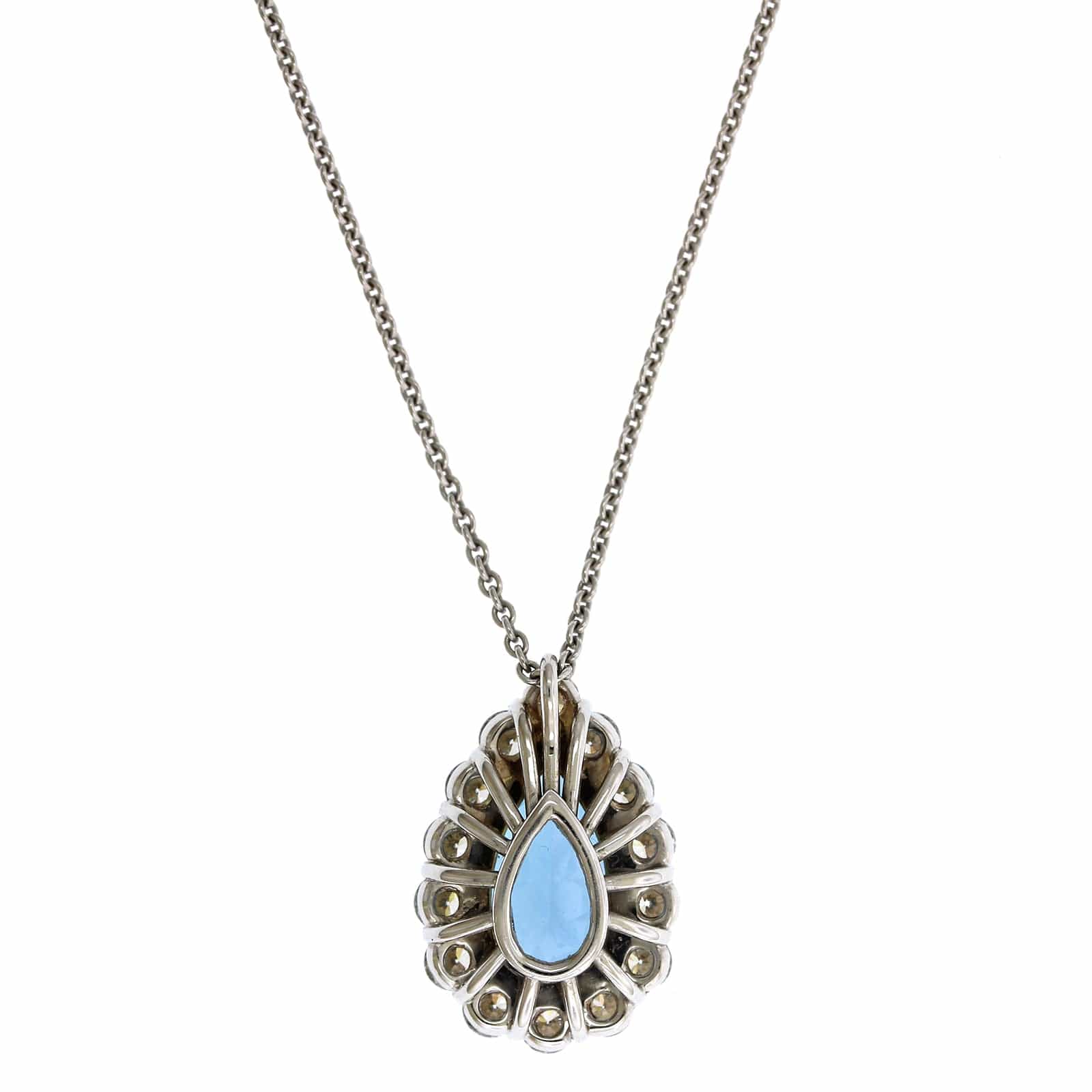 18K White Gold Pear Shape Aquamarine Diamond Halo Pendant - Image 2